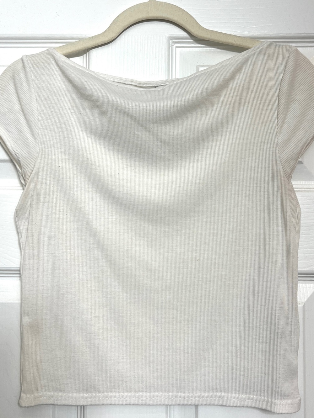 H&M Cream Ribbed Boatneck Short Sleeve Top